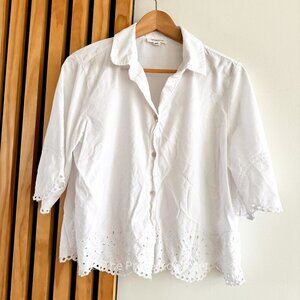 Beachlunch Lounge Cotton Blend Scalloped Swim Cover Top White Buttondown (M)